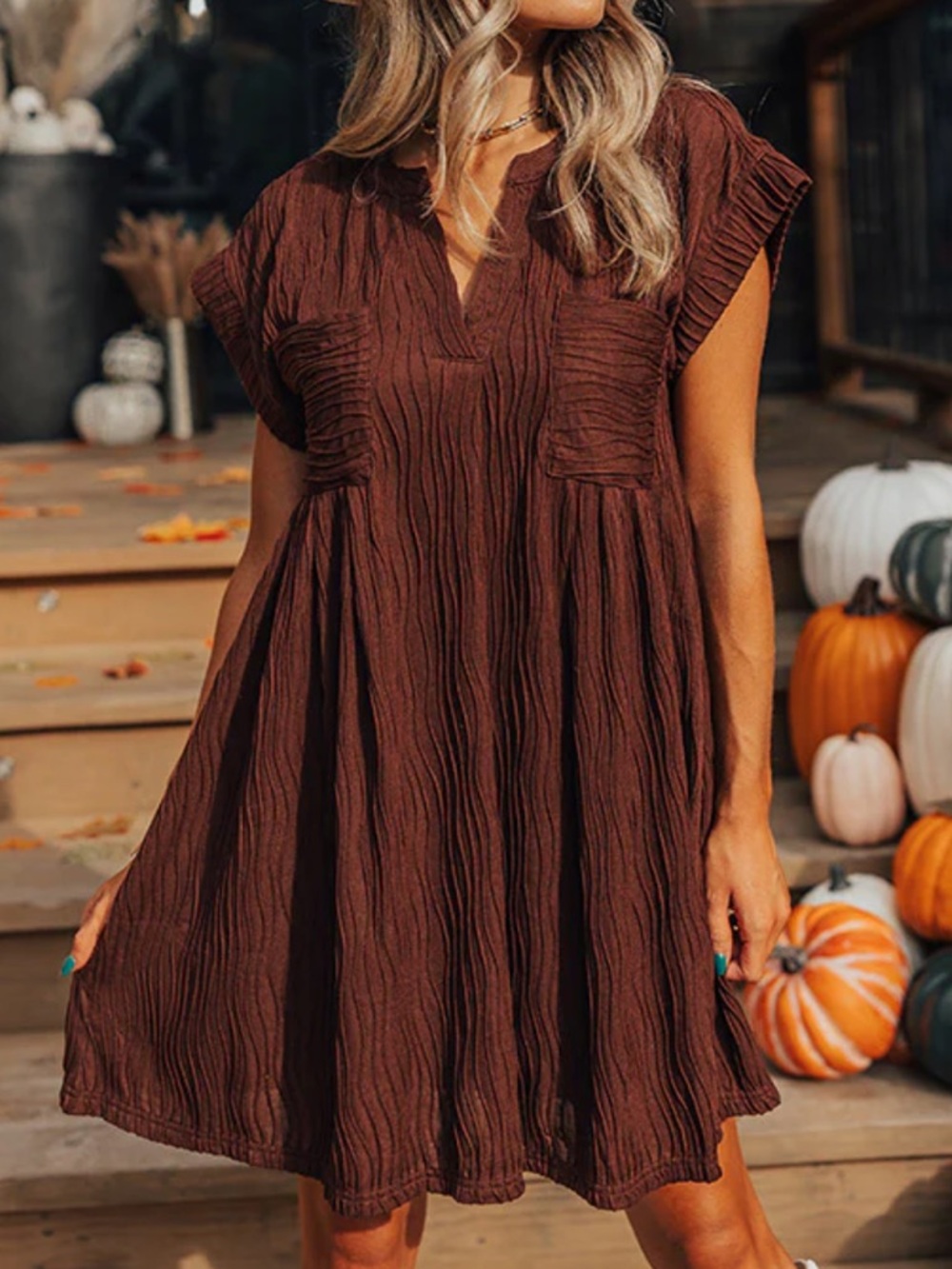 Brown SHIFT MINI DRESS